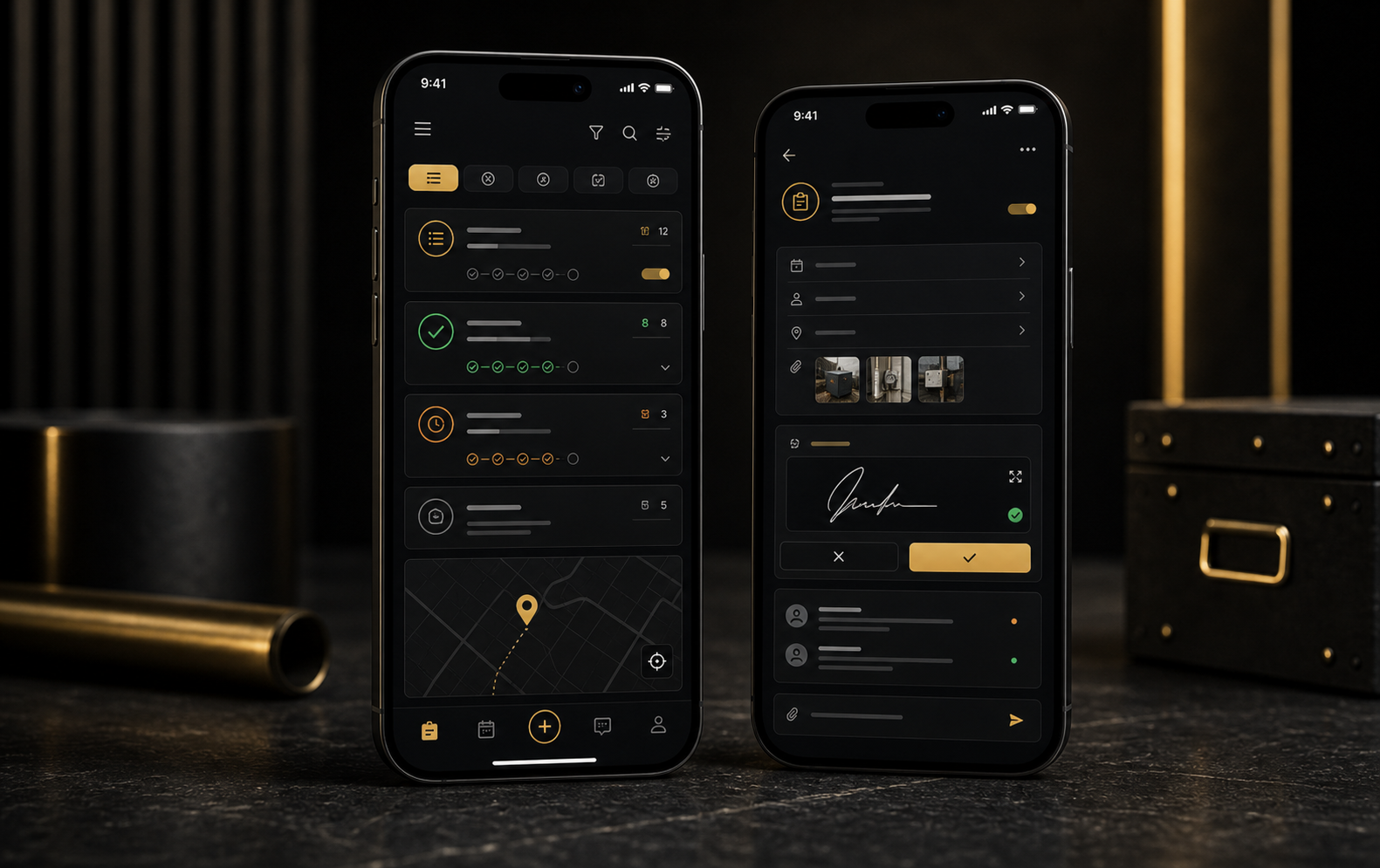 Native operations app screens on smartphones