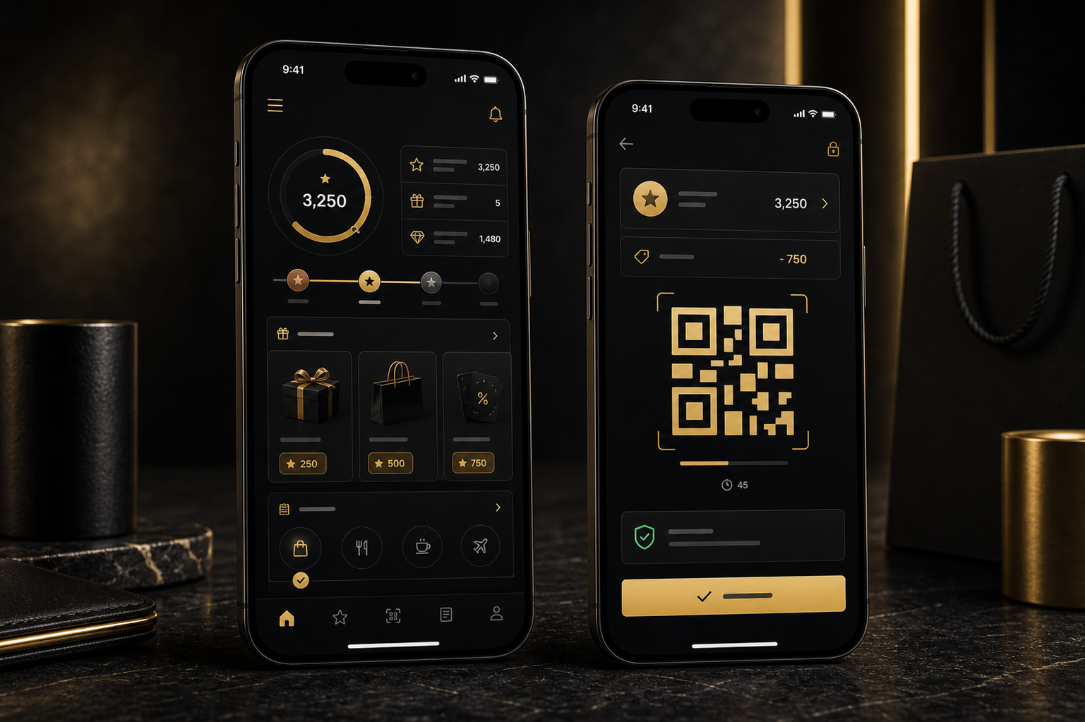 Native loyalty app screens on smartphones